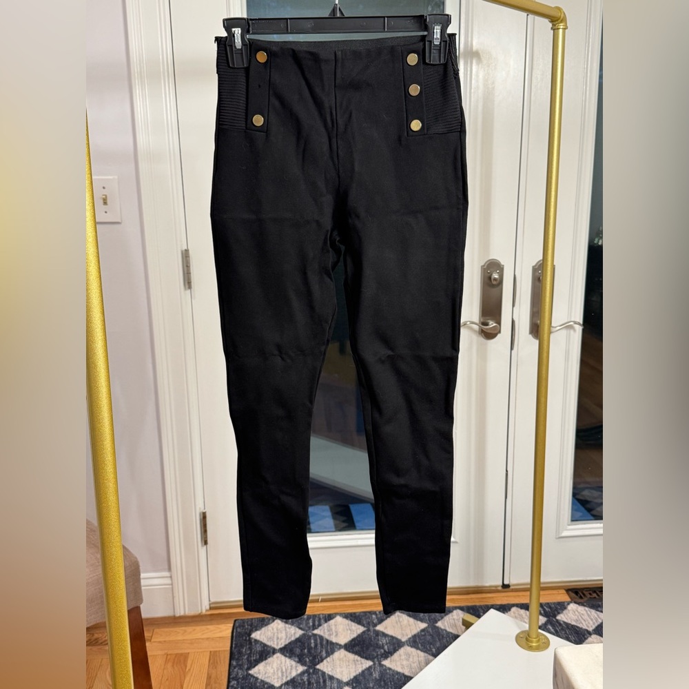 ZARA • Black Dress Pants with Gold Button Detail